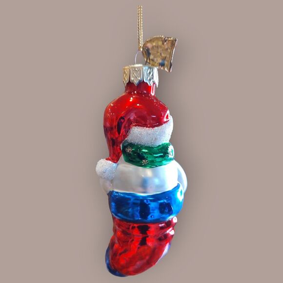 Santa Snowman Christmas Stocking Hand Blown Glass Ornament Thomas Pacconi 2002 - Picture 10 of 10